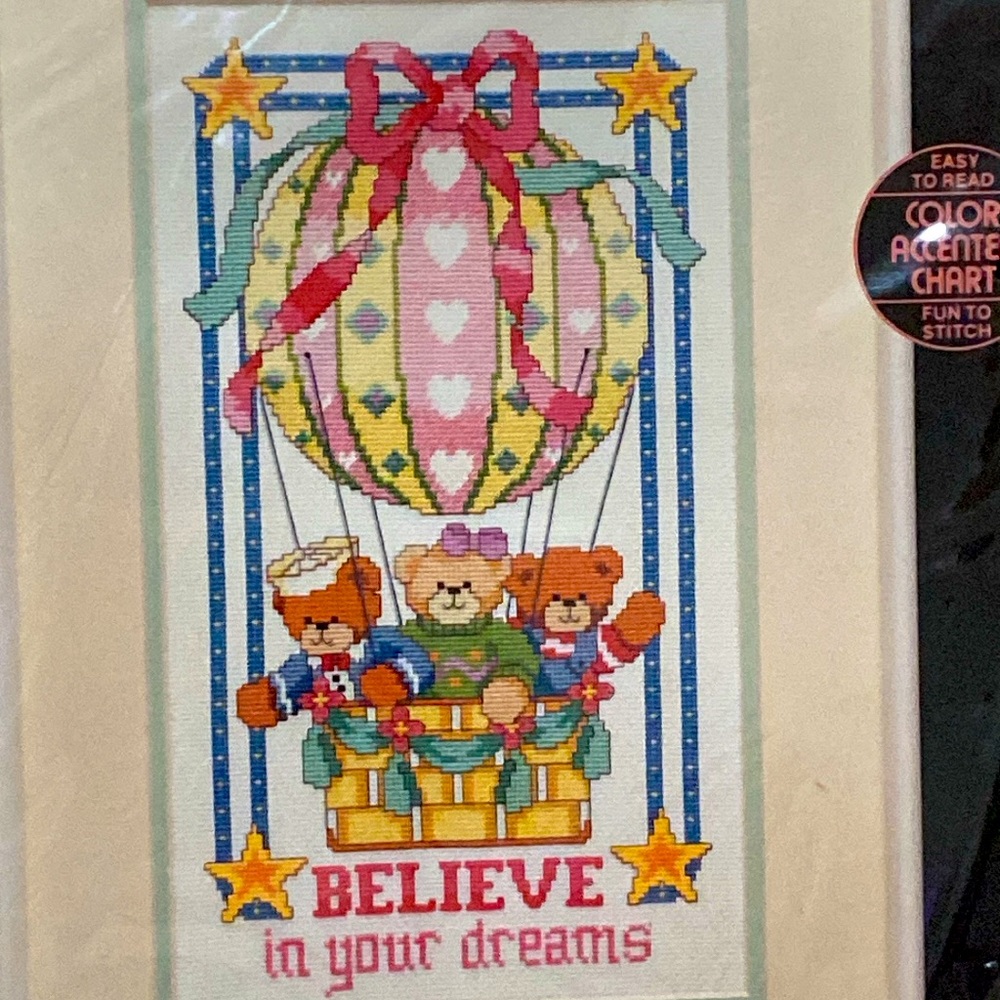 DIMENSIONS BELIEVE IN YOUR DREAMS counted cross stitch kit Heart ribbons balloon